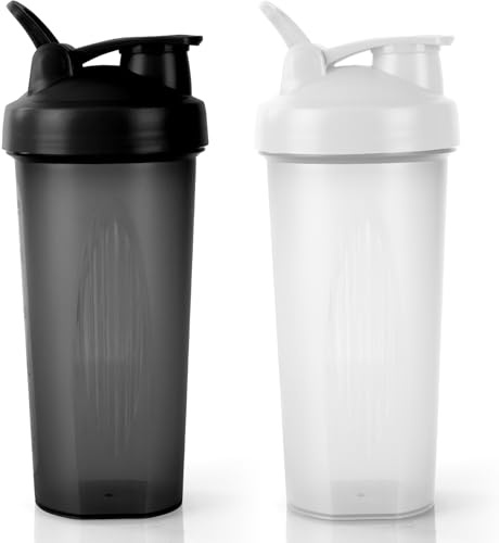 AOGOE Proteinblandare flaska med rostfritt stål blandningsboll 600 ml, 2 st protein och tillskott shaker-flaska, läckagesäker flip-flop lock skakningsflaska mixer, BPA-fri proteinskakningsflaska