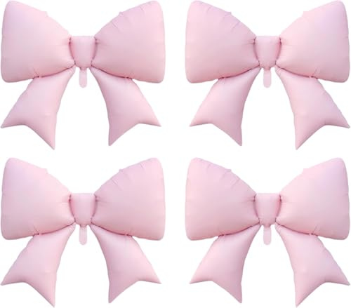 Globos rosados con nudo de 4 piezas, globos de color rosa en forma de arco, globo de aluminio con lazo para cumpleaños, boda, San Valentín, baby shower