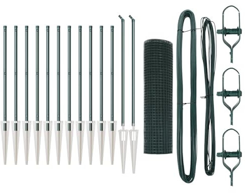 vidaXL Cerca de Alambre Soldado con 13 Postes de Clavo Verde 0.4X25 m Metal Resistente a los UV Set de Cercas para Jardín Texturizado Rollo de Malla