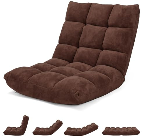 FANTASK Poltrona da pavimento con schienale regolabile, imbottita, cuscino tailandese pieghevole, per meditazione, da pavimento, per yoga, meditazione e tempo libero (marrone)