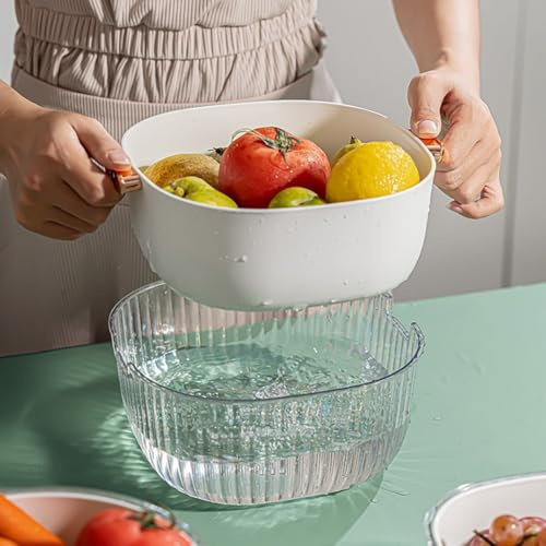 Gettimore Juego de colador de plástico para bayas con asas, colador de verduras duradero de doble filtro para uso en cocina, apto para lavavajillas, para lavar bayas, uvas y productos pequeños, color