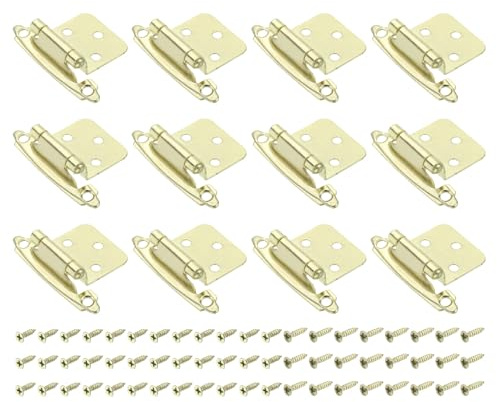 QUARKZMAN Bisagras Para Gabinete Cocina Inset, 24Pcs Bisagras Semiocultas Media Superposición 1/2 Hardware Para Gabinetes Montaje Superficial Bisagras Autocerrantes Con Tornillos, Dorado
