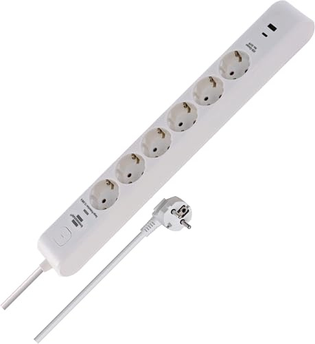 Brennenstuhl 6-vägs grenuttag med USB och överspänningsskydd (multipeluttag med 1x USB C PD 20W för snabbladdning och 1x USB A 20W, strömbrytare, 2m kabel) vit