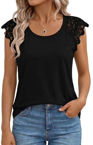 Cicy Bell Women's Shirts, Lace-Sleeve Blouses, Round-Neck T-Shirts, Elegant Tops, Tunic Tops.
