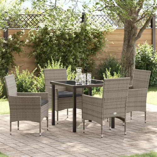 Frdhee Juego de muebles de jardín para balcón, juego de muebles de jardín con cojín, 5 piezas de ratán gris, para exteriores, terraza y balcón