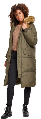 Urban Classics Ladies Oversize Faux Fur Puffer Coat Giacca, Multicolore (darkolive/Beige 01481), Large Donna