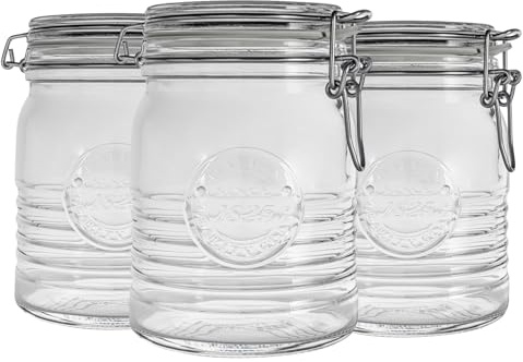Bormioli Rocco Officina 1825 Glass Storage Jar with Airtight Clip Lid - 750ml - Pack of 3