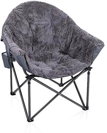 Camping Folding Moon Chair, ALPHA CAMP Oversized Comfy Saucer Plush Moon Chairs with Portable Carry Bag For Camping, Garden, Fishing - Support 160kg, Grey