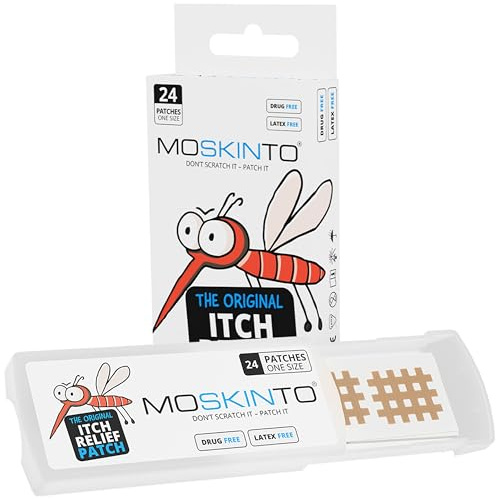 Moskinto The Original Mosquito Itch Relief Patches for Kids & Adults, Bug Bite Patches Soothe Swelling & Itching, Anti Itch Bug Bite Relief, Suction Tool Alternative, Travel Pack, 24 Count
