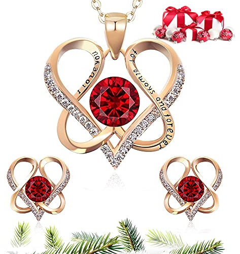 DYD S925 Plata Conjuntos de Joyas para Mujer, Chapado en Oro Set Collar y Pendientes de Cumpleaños Regalos para Mamá/Hermana/San Valentín, Rosado… (RED-1)