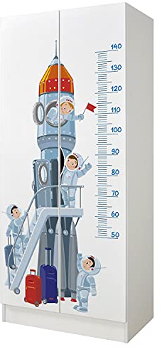 leomark armadio bianco 70 x 42,5 x 161,5 cm alla stanza del bambino, capiente e funzionale armadio in legno con ante, solido appendiabiti, mobili per bambini, Eazzo spaziale