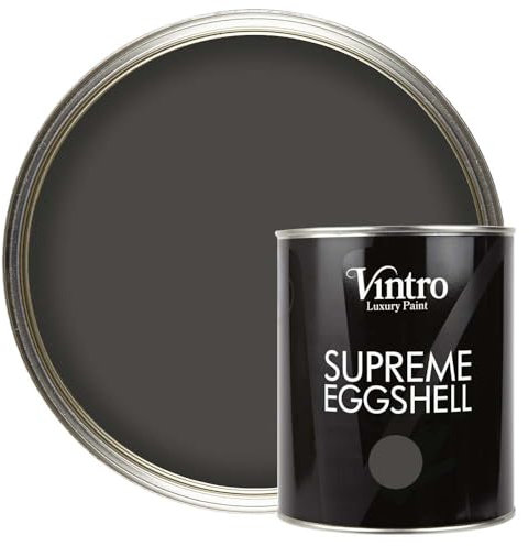 Vintro Paint | Dark Grey Eggshell Paint | for Walls | Wood | Trim | Satin Furniture Paint | Interior & Exterior Use. 1 Litre (Midnight - Dark Grey)