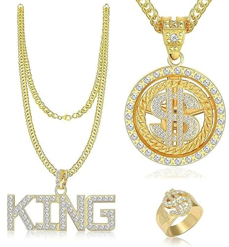 3 Piece Hip Hop Party Decorations Set, Fake Gold Chain, Gold Chain Dollar