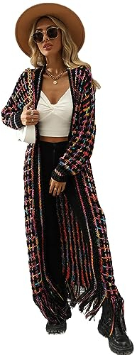 HEYPORK Damen Herbst Winter Warm Bequem Jacke Casual Mode übergangsjacke Mantel Frauen Quaste Lange Strickjacke Pullover Mantel(Lila, XL), B Lila