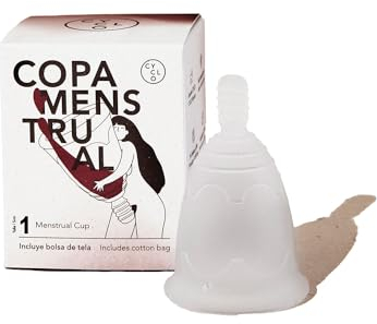 Copa Menstrual Cyclo Nature Talla 1. Blanda con Tirador - Fabricada en España con Silicona Médica Biocompatible - Capacidad de hasta 12 Horas de Uso Sin Vaciado y Cero Pérdidas