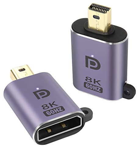 QIANRENON Mini DP auf DP Adapter 8K@60Hz Mini DP 1.4 Stecker auf DisplayPort 1.4 Buchse Erweiterung Anschlus, mit LED-Licht und Aufhängeloch, für Tablet MacBook Surface Laptop HDTV Monitore 2Pcs