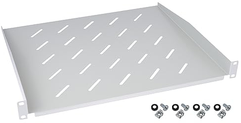 HMF 65499 Étagère pour Armoire Serveur | 19 Pouces | 1 U | Profondeur d'encastrement 400 mm | Gris Clair