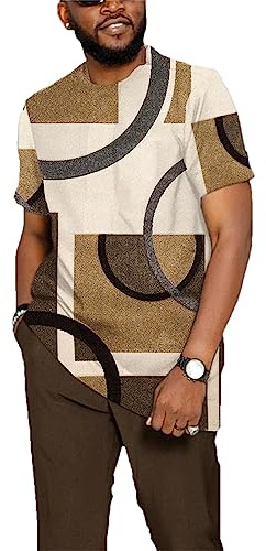 Ensemble Homme Africain 2 Pièces Tenue Ensemble Africain 3D Manches Courtes T-Shirt et Pantalon Set Vêtements Tribaux Traditionnels Tenues