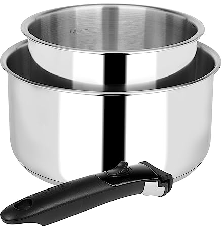 Sitram 715071 Lot de 2 Casseroles Inox Ø 16-20 cm Gamme ARPEGE - Revêtement intérieur anti-adhésif sans PFOA + manche amovible - Tous feux dont induction