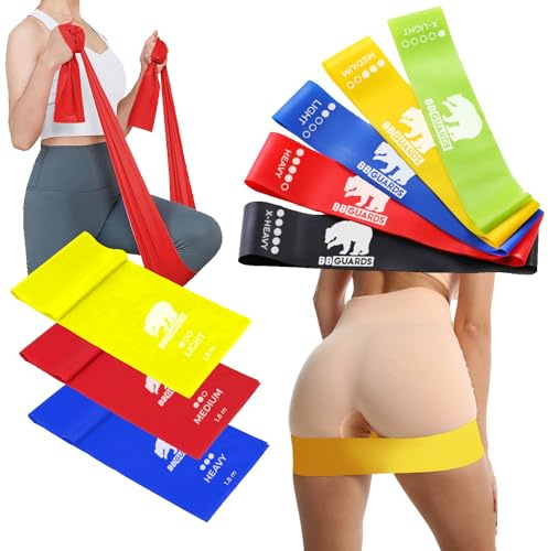 Set di 5 Bande Elastiche Fitness e 3 Fasce Elastica per Palestra (180cm) ideali per pilates, Yoga. Set di elastici fitness donna e uomo resistenti e durabili per allenamento glutei e gambe (Latex)