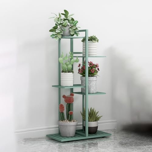 TT-YEC Floor-Standing Metal Flower Pot Stand, Simple Plant Display Stand, High Flower Stand Plant Staircase, Multi-Layer Corner Flower Stand, Indoor And Outdoor Gardening Decoration,Green(A)
