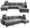 Cord Wohnlandschaft U-Form 305 cm breit, Sofa mit Schlaffunktion und Bettkasten, Wellenunterfederung, Liegefläche ausziehbar 116x251 cm, 2 Kopfstützen, Bezug in Grau Anthrazit / 17206