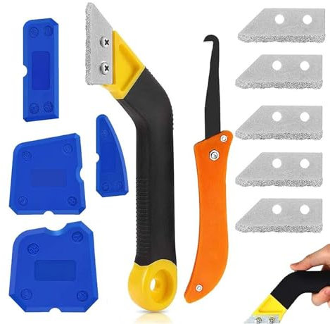 Grattoir à Joints, Lot de 13 Grattoirs Joints Carrelage avec Lames de Rechange et Scie Coudée, Grattoir Rasoir Nettoyage pour Carrelage, Grattoir a Dejointer Carrelage