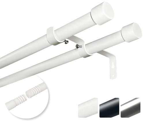 Rollmayer Vorhangstange Gardinenstange Ø 19mm Komplettset inkl. Befestigung in Weiß Matt – 5 Größen, Einläufig oder Doppelläufig Hochwertige Gardinenstangen für jeden Raum, einfache Montage.