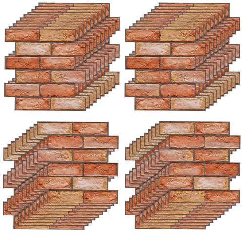 30 Piezas Papel de Pared Autoadhesivo, 30 ×30 cm Paneles Decorativos 3d, Autoadhesivo, Efecto Ladrillo de Piedra, Revestimiento de Paredes PVC, para Cocina, Dormitorio, Puerta Pared(rojo)