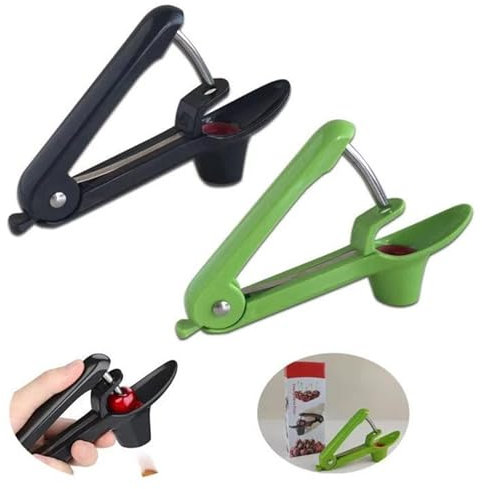 2 snocciolatori di ciliegie, in acciaio inox, per la rimozione di ciliegie e ciliegie, per la rimozione di noccioli di ciliegie, per frutta, prugne (verde, nero)