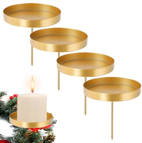 Juego de 4 candelabros para corona de Adviento, 8 cm, retro, dorado, para cenas con luz de velas, comedor y decoración de chimenea