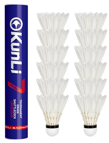 kunli Badminton Feather Shuttlecocks, 12 Pack Duck Feather Shuttles with Composite Cork Head, Stable Flight for Club Training, Practice and Match Play，Speed 77