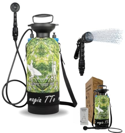 MAGIATTO Douche Portable Camping, Pompe Manuelle 8 L [sans Électricité] – Douche Camper, Voyage, Plage, Surf, Randonnée, Chien et Animaux – Transport Facile et Hygiène en Plein Air