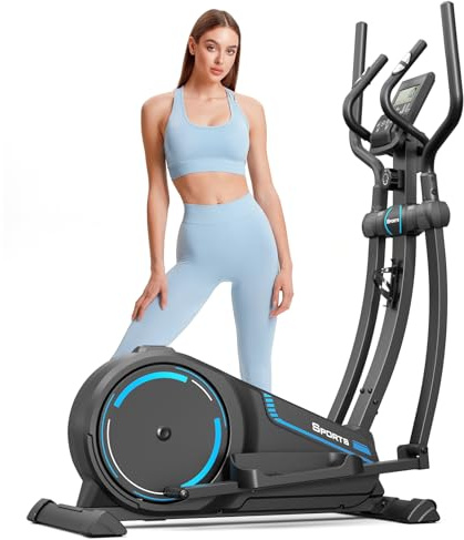 Dripex Elliptical Cross Trainer For Home, Ultra Quiet Magnetic Elliptical Machine w/16 Levels Resistance, 8KG Flywheel, 15.3IN Stride, Multifunctional LCD Monitor, Pulse Sensor, Device Holder (Blue)