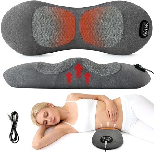 Cooary 3-in-1 Lumbar Support Pillow for Bed & Chair, Electric Back Relaxer with Gentle Heat, Dynamic Inflation Traction & Vibration, Memory Foam Waist Cushion for Relaxation, Home & Office Use
