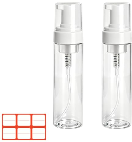 2 dispensadores de jabón de espuma con etiquetas, botella de bomba de 200 ml, dispensador de espuma, dispensador de espuma transparente, dispensador de jabón, plástico transparente, a prueba de fugas