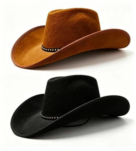 Solafas Cowboy Hats Unisex Premium Felt Western,Wide Brim Sun Hat with Studded Band Hats Texas Texan Costume Accessories for Men, Women, Adults Wild West Fancy Dress Party