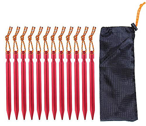 Aluminium Heringe, 10 Stück Zelte Stakes Heavy Duty Leichte Zelt Stakes Pegs Nails mit Tragetasche für Outdoor Camping Sand Hard Boden Rocky Place (Red)