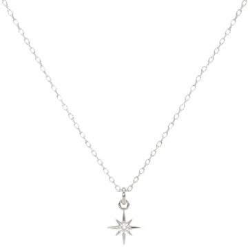 Annika Bella Star Necklace, Tiny Cubic Zirconia North-Star Pendant, 925 Sterling Silver Chain, Celestial Necklaces, Womens Jewelry, Gift for Her (1pc)