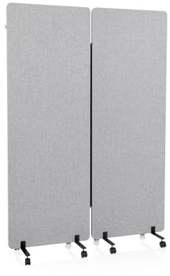 hjh OFFICE Mobile Akustik Trennwand 2er Set 177 x 60 cm FLEXMIUT Stoff Hellgrau Raumteiler mit Rollen & Gleiter 891001