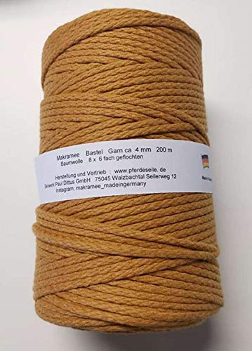 Makrameegarn Makramee Baumwollgarn Bastelgarn HONIG/Toffee 200 Meter 4 mm - geflochten