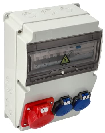 EDO Coffret Électrique de Chantier de Compatible ASTAT 120 Standard Plus IP65 Distributeur de Courant Électrique avec Disjoncteur 16A/5P, 2x230V IP44 Répartiteur Extérieur