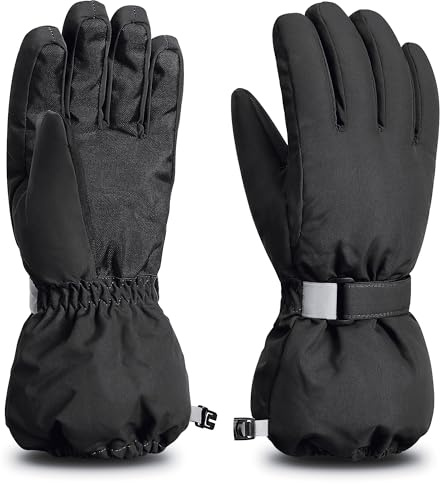 ThxToms Kids Winter Gloves, Waterproof Ski Snow Gloves for Boys and Girls, Winter Warm Gloves for Cold Weather Outdoor Play (Black Ages 11-14)