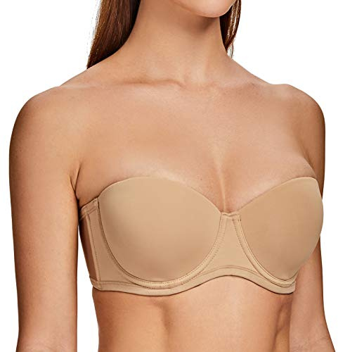 MELENECA Women's Underwire Strapless Bras for Bigger Bust Back Smoothing Plus Size Almond 34G