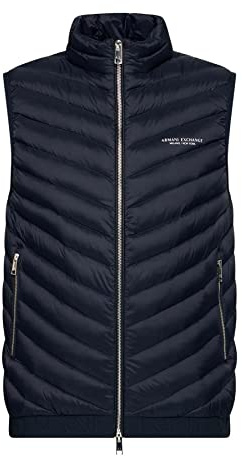 Armani Exchange Chaleco acolchado para hombre, Azul marino/gris marga, L