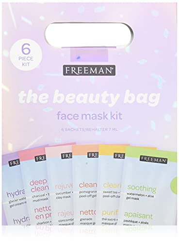Freeman The Beauty Bag Face Mask Kit, 6 Piece Facial Mask Gift Set, Limited Edition Multi-Masking Kit for Fresh, Glowing Skin, Skin Care Gift for Her