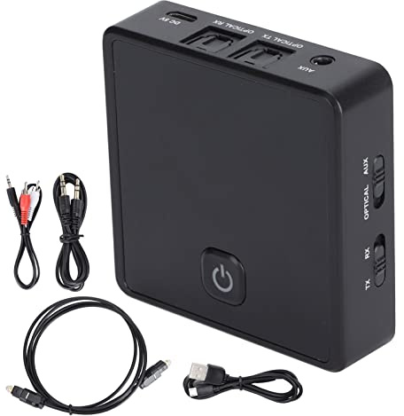 ZF380 Receptor Y Transmisor Bluetooth 5.0, Adaptador De Audio Inalámbrico Bluetooth De Baja Latencia, Adaptador De Audio AUX SPDIF óptico con Conector De 3,5 Mm para PC, TV, Automóvil, Parlantes