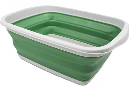 SAMMART 10L (2.6 Gallons) Collapsible Tub - Foldable Dish Tub - Portable Washing Basin - Space Saving Plastic Washtub (Grey/Dark Sea Green, 1)