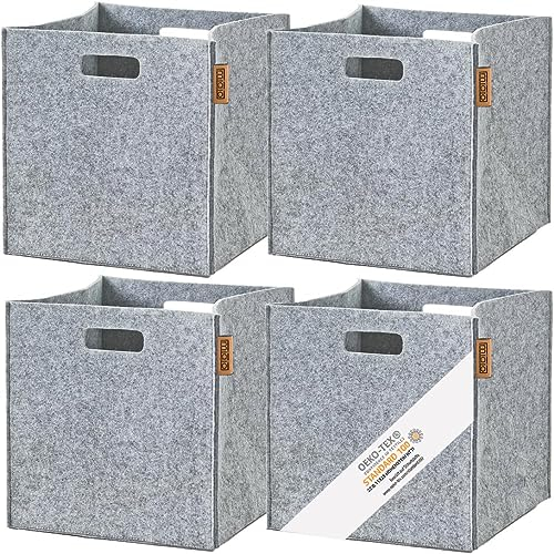 Miqio® Design Aufbewahrungsbox Filz 4er Set | 30x30x30 cm | Organizer Faltbox | Aufbewahrungskorb | Regalbox Kallax Einsatz | Hellgrau