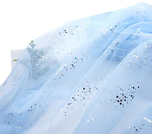 160 cm x 3 m tylltyg, glittertyll dekorativt tyg med små paljetter, dekorativt tylltyg för bröllop, fest, bankett, dekoration, hantverk, bröllop, bordsdekoration, present, båge, dekorativt tyg, blå
